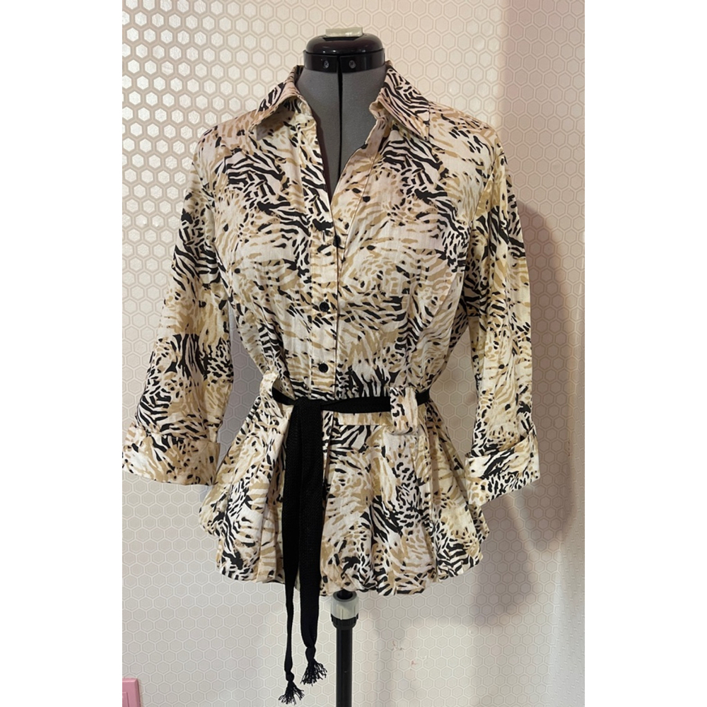 Women's Giorgio Sant'Angelo Blouse Size L White Animal Print